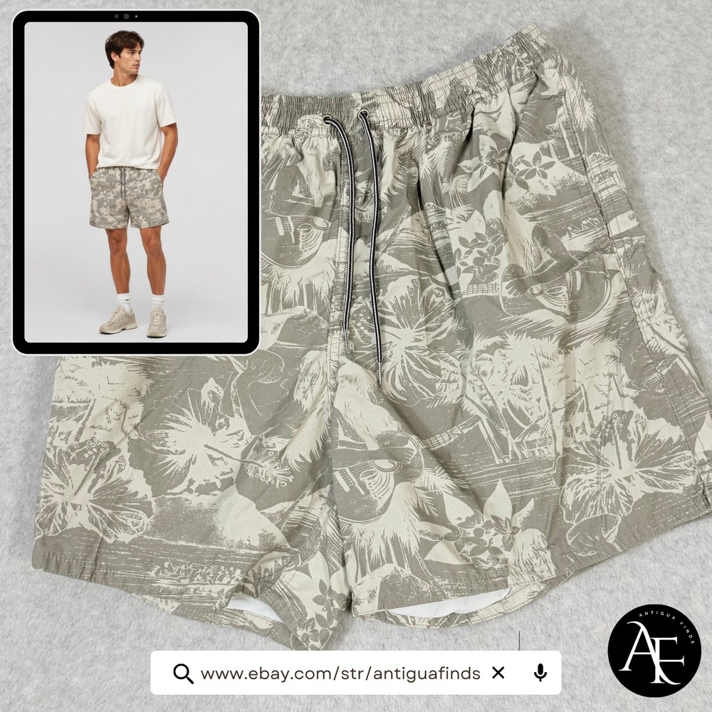 Birdwell Beach Britches Mens XL Swim Trunks Tan Tropical Aloha Board Shorts